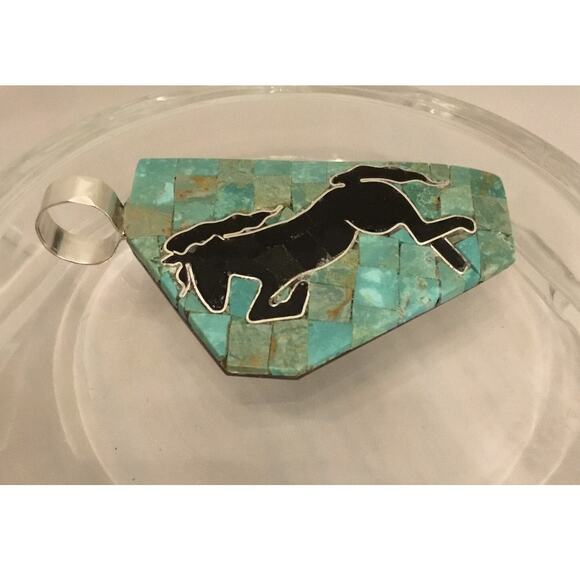 Turquoise Pen Shell Santo Domingo HORSE Inlay/Mosaic PENDANT by Ray Rosetta - Picture 3 of 3